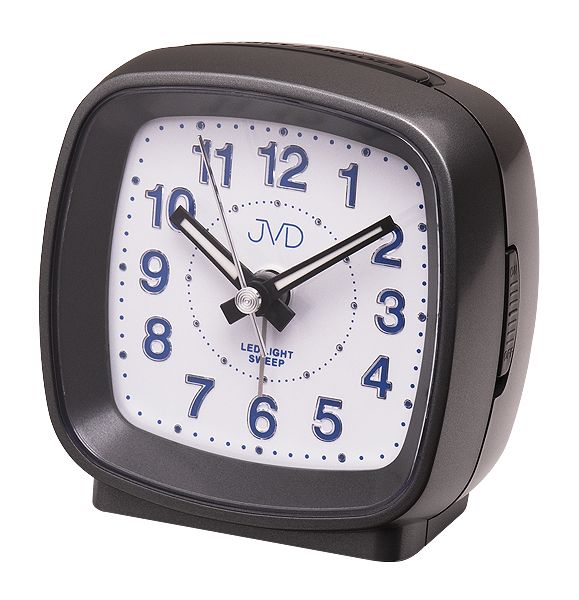 Stříbrný analogový netikajcí tichý budík JVD sweep SRP817.7