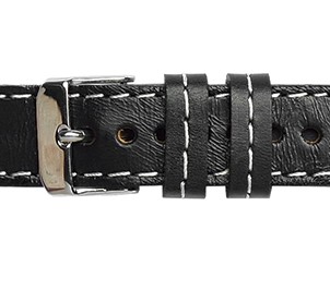 Kvalitní náhradní řemínek na hodinky Mavex H-5 B - černý, bíle prošívaný 22 mm