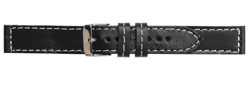 Kvalitní náhradní řemínek na hodinky Mavex H-5 B - černý, bíle prošívaný 26 mm