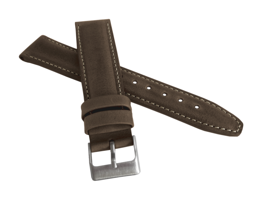 Polstrovaný tmavě hnědý prošitý řemínek LAVVU CLASSIC z luxusní kůže Top Grain - 20mm LSKUC20