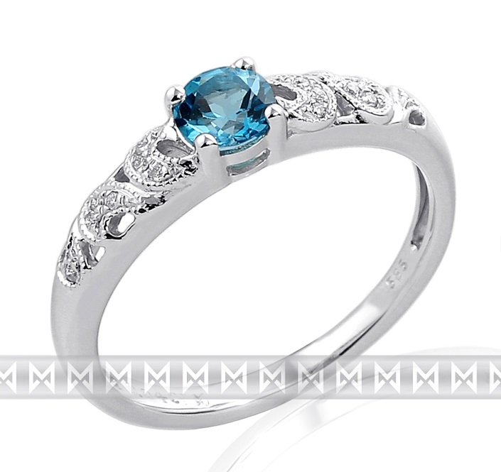 Klenoty Budín Zásnubní prsten s diamantem, bílé zlato briliant, modrý topaz (blue topaz) VEL. 58 3860311