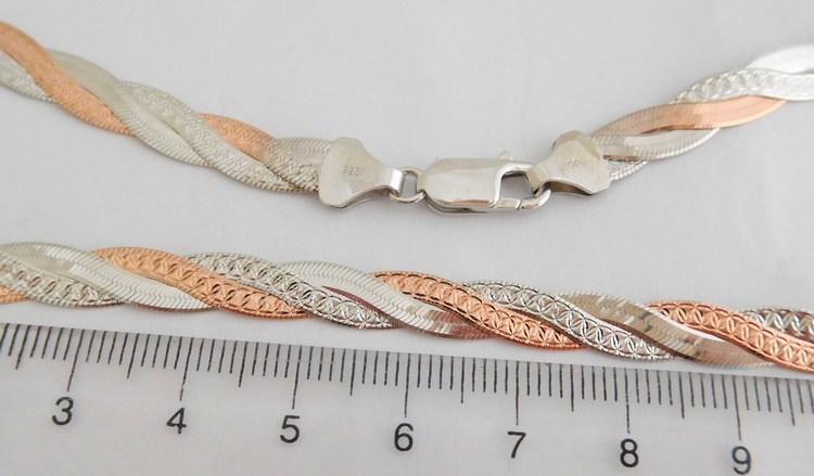 Klenoty Budín Stříbrný gravírovaný pletený náramek - růžové zlacení 20cm 6,33gr 030498300027