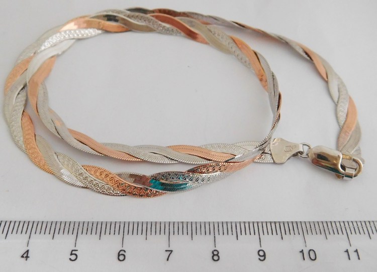 Klenoty Budín Stříbrný gravírovaný pletený náramek - růžové zlacení 20cm 6,33gr 030498300027