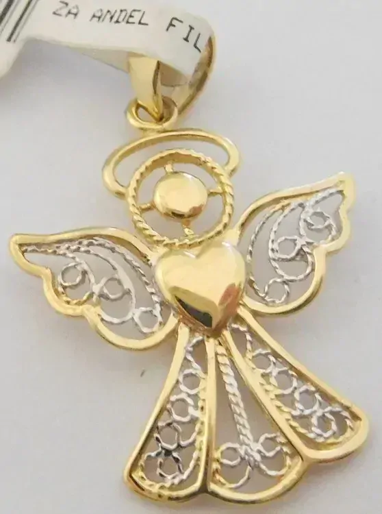 Klenoty Budín Gravírovaný zlatý andělíček ze žlutého a bílého zlata - přívěsek 585/0,99gr HK3105
