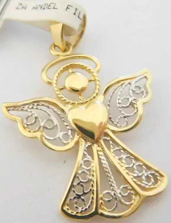 Klenoty Budín Gravírovaný zlatý andělíček ze žlutého a bílého zlata - přívěsek 585/0,99gr HK3105