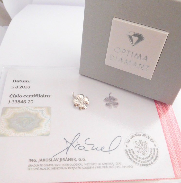 Klenoty Budín Diamantový zlatý přívěsek s diamantem - čtyřlístek pro štěstí 0,007ct 585/0,83gr J-34198