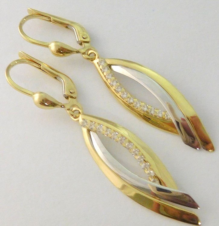 Klenoty Budín Mohutné gravírované zlaté visací náušnice poseté zirkony 585/3,31gr HK2003