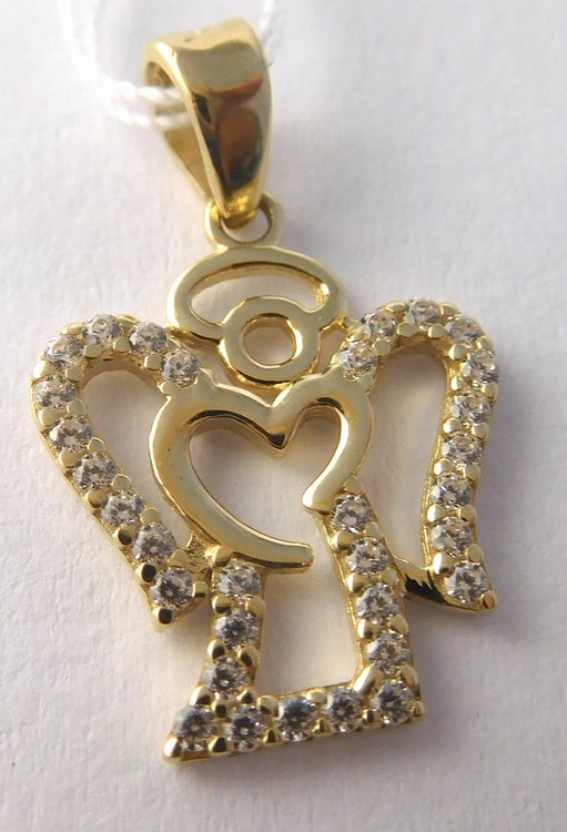 Klenoty Budín Zlatý přívěsek - zlatý andělíček posetý zirkony pro štěstí 585/1,07gr HK3044