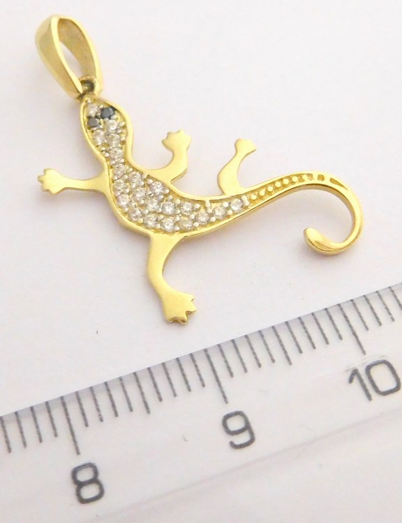 Klenoty Budín Zlatý přívěsek posetý zirkony a safíry - ještěrka 585/1,20gr HK3024