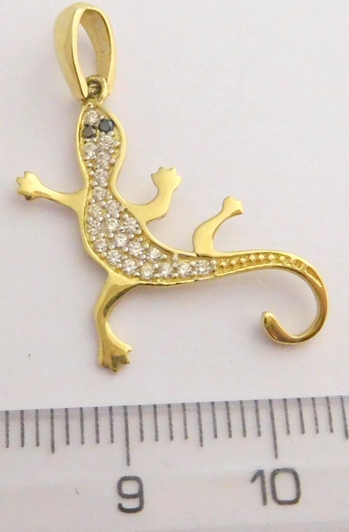 Klenoty Budín Zlatý přívěsek posetý zirkony a safíry - ještěrka 585/1,20gr HK3024