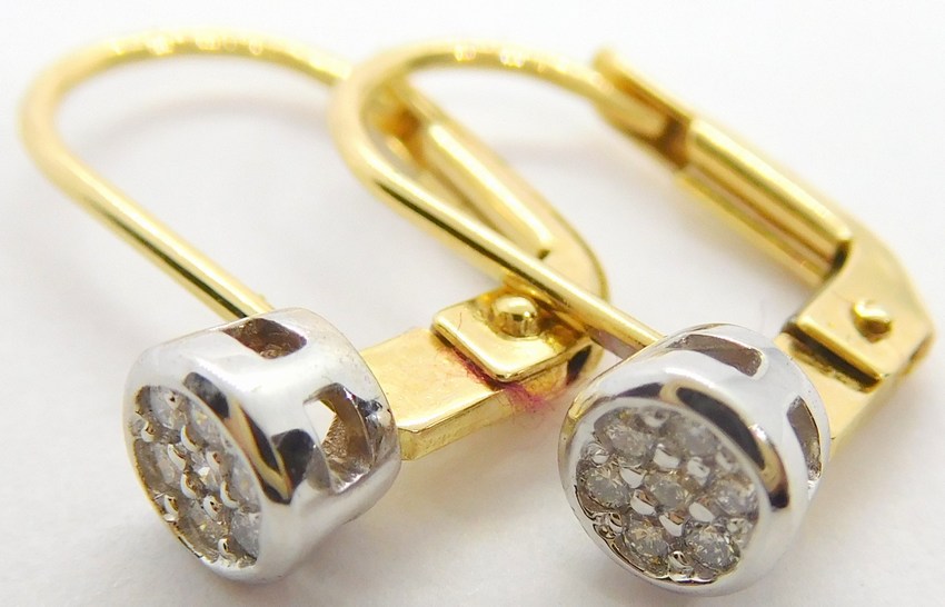 Klenoty Budín Diamantové zlaté náušnice s diamanty (bílé a žluté zlato) 585/1,73gr BO185 HKD63