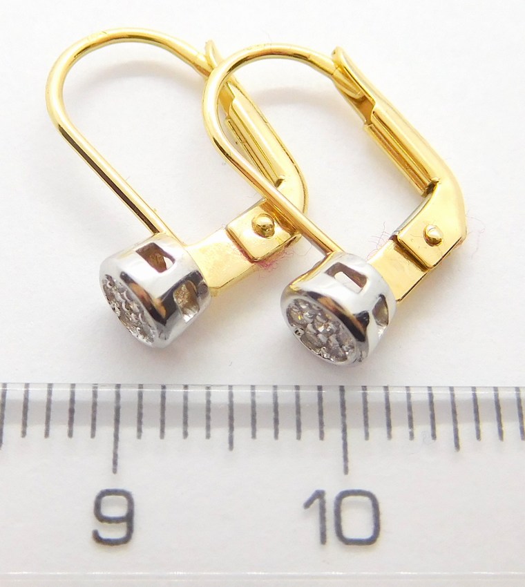 Klenoty Budín Diamantové zlaté náušnice s diamanty (bílé a žluté zlato) 585/1,73gr BO185 HKD63