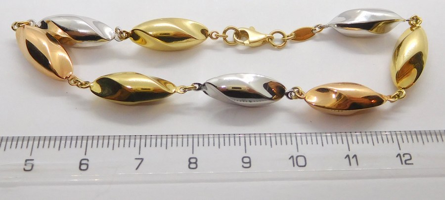 Klenoty Budín Mohutný hladký zlatý náramek ze tří barev zlata 585/4,82gr 19cm HK7001