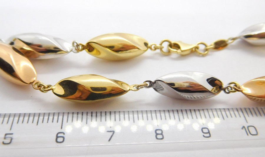 Klenoty Budín Mohutný hladký zlatý náramek ze tří barev zlata 585/4,82gr 19cm HK7001