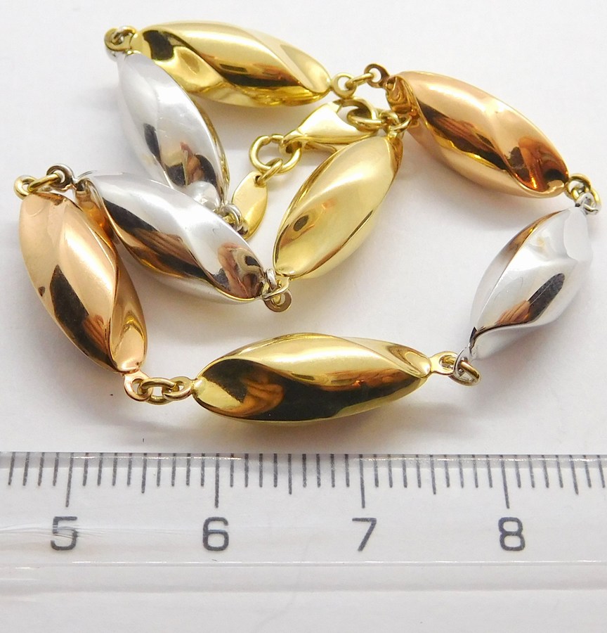 Klenoty Budín Mohutný hladký zlatý náramek ze tří barev zlata 585/4,82gr 19cm HK7001