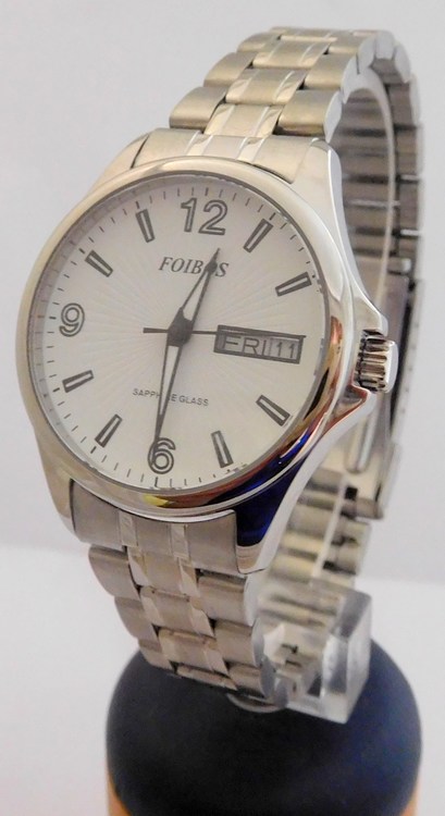 Foibos Dámské čitelné stříbrné vodotěsné přehledné hodinky Foibos CK7162.1 se safírovým sklem 10ATM