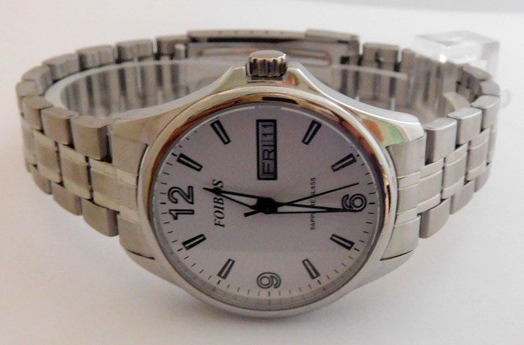 Foibos Dámské čitelné stříbrné vodotěsné přehledné hodinky Foibos CK7162.1 se safírovým sklem 10ATM