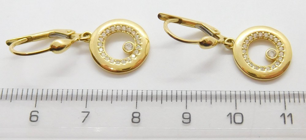 Klenoty Budín Zlaté visací náušnice ze žlutého zlata poseté zirkony 585/2,83gr HK2142
