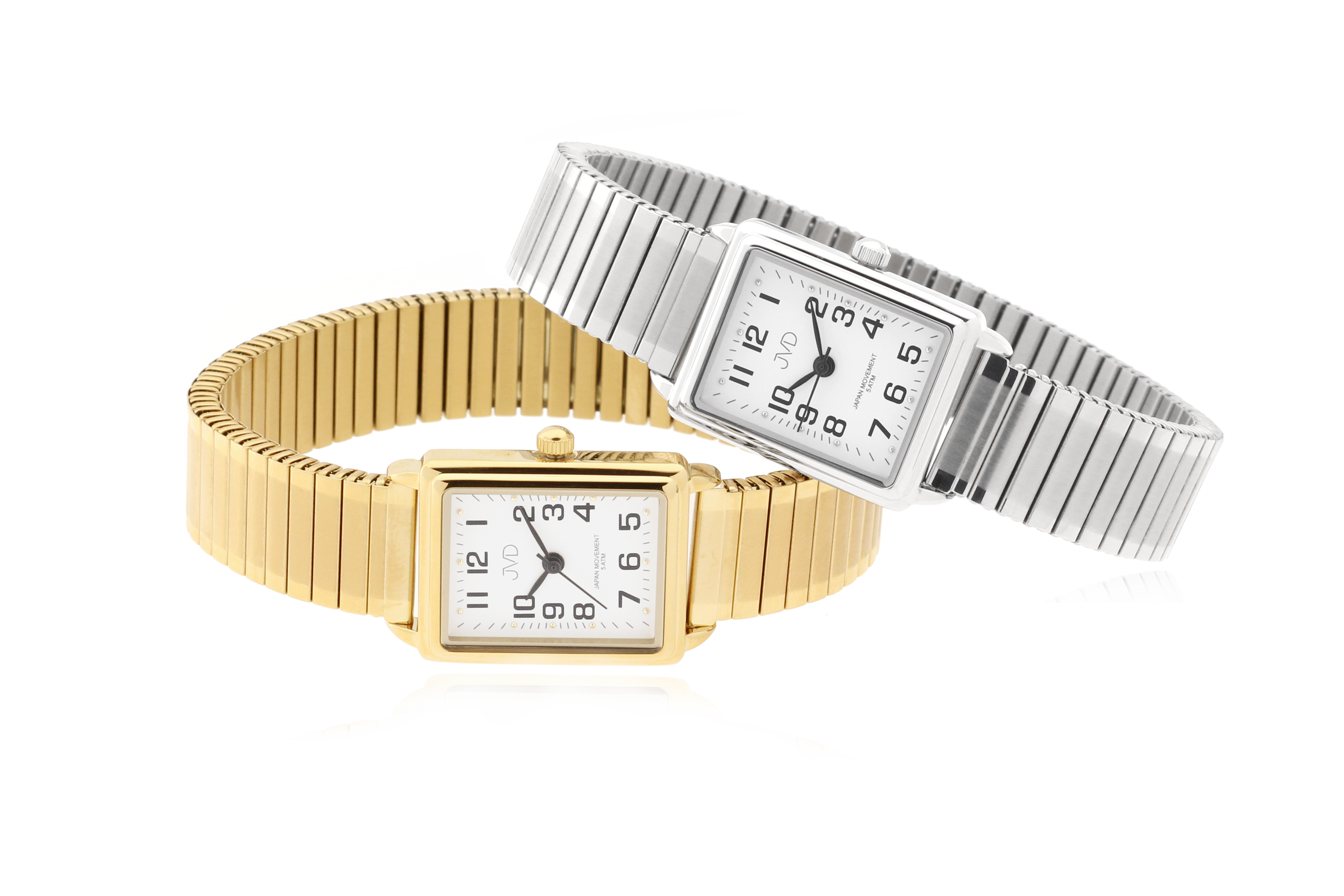 Pozlacené elegantní hranaté ocelové hodinky JVD steel J4072.4 - unisex s pérovacím páskem