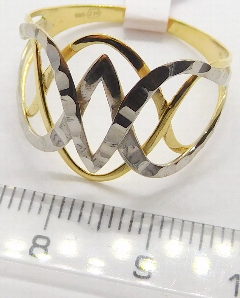 Klenoty Budín Mohutný dámský prsten z bílého a žlutého zlata 585/2,34gr vel. 64 HK1130