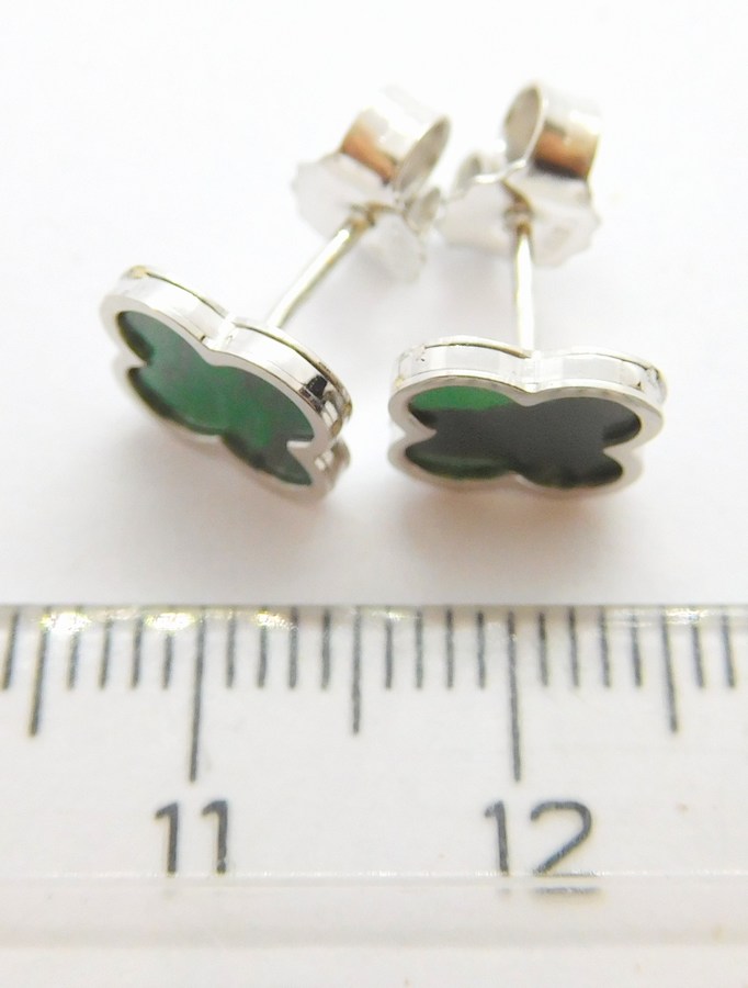 Klenoty Budín Dámské zlaté náušnice z bílého zlata se zeleným smaltem čtyřlístek 585/1,57gr HK2215