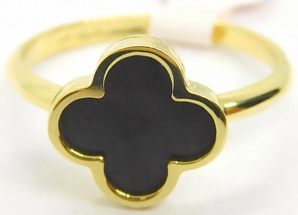 Klenoty Budín Dámský zlatý prsten ze žlutého zlata s černým smaltem čtyřlístek pro štěstí 585/1,82gr vel. 50 H1144