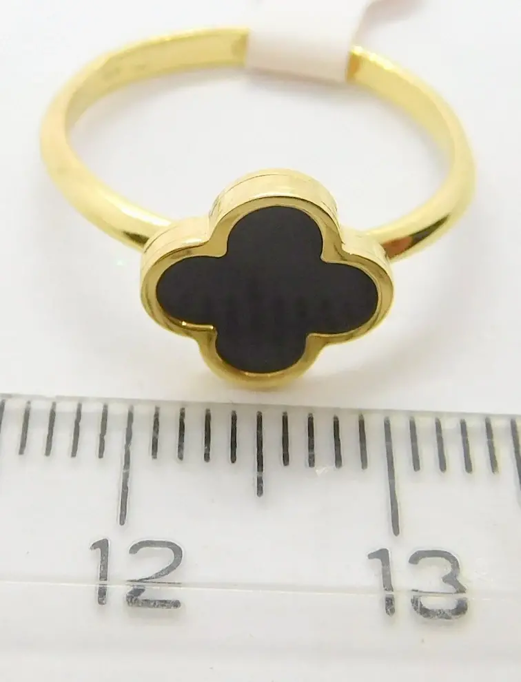 Klenoty Budín Dámský zlatý prsten ze žlutého zlata s černým smaltem čtyřlístek pro štěstí 585/1,82gr vel. 50 H1144