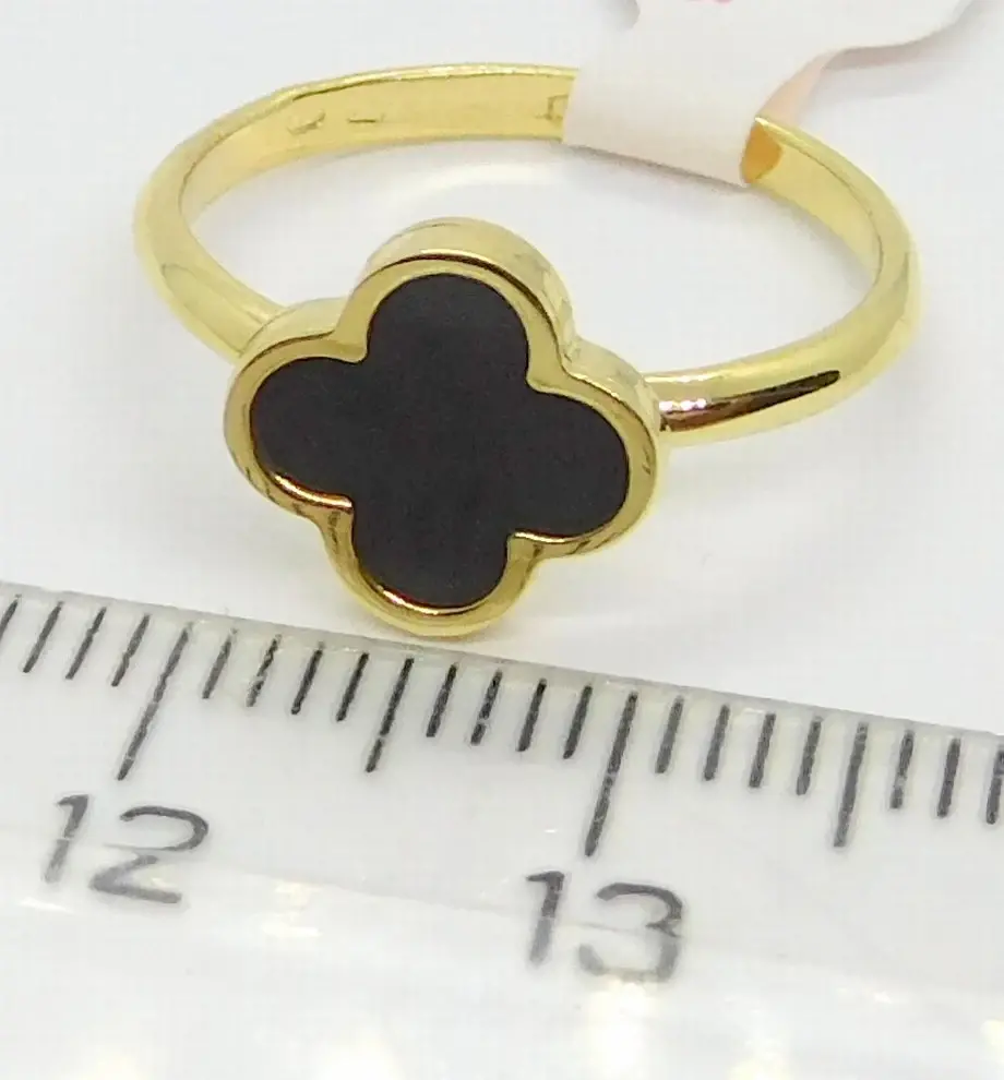Klenoty Budín Dámský zlatý prsten ze žlutého zlata s černým smaltem čtyřlístek pro štěstí 585/1,82gr vel. 50 H1144