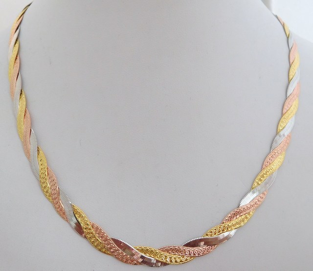 Klenoty Budín Stříbrný pletený náhrdelník - růžové a žluté zlacení 45cm 13,87gr 0306478