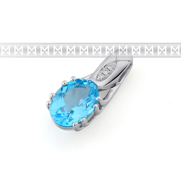 Přívěsk s diamantem, bílé zlato briliant, modrý topaz (blue topaz) 3870671-0-0-