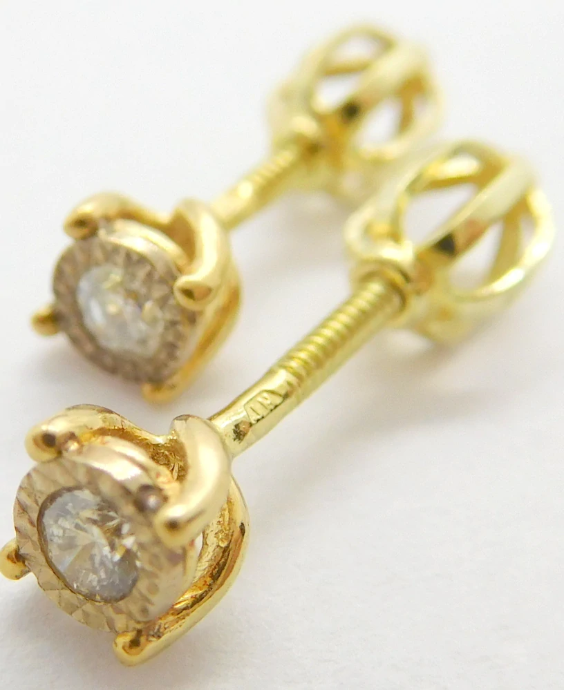 Klenoty Budín Dámské peckové zlaté náušnice s diamanty na šroubek 585/1,10gr 0,12ct HKD37
