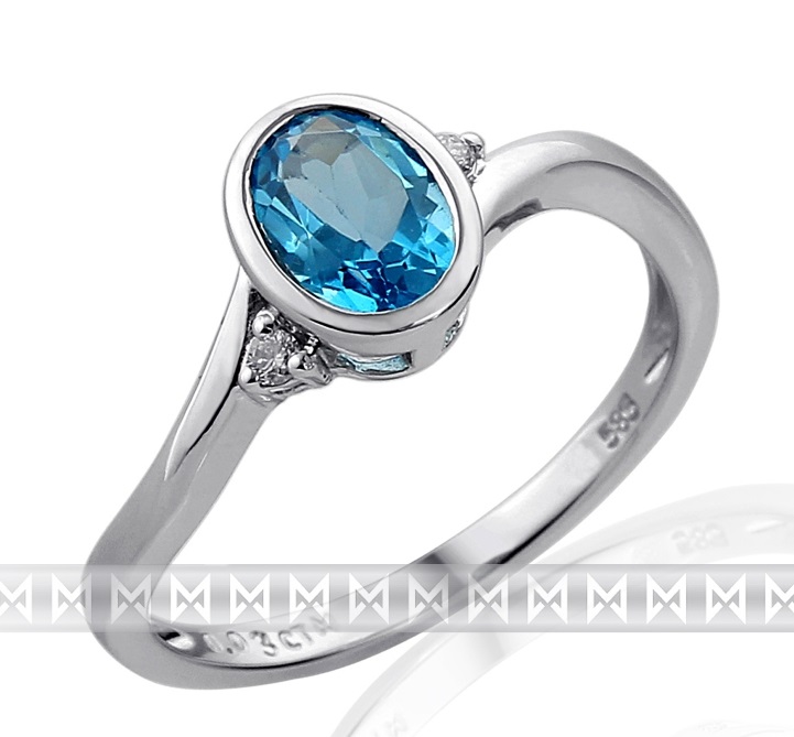 Zásnubní zlatý prsten s diamantem, bílé zlato briliant, modrý topaz (blue topaz)