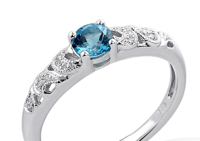 Klenoty Budín Zásnubní prsten, bílé zlato briliant, modrý topaz (blue topaz) VEL. libovolná 3860311