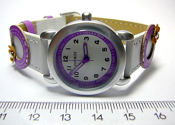 Foibos Dívčí dětské bílo fialové hodinky Foibos 2773 s motivem kytiček 