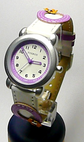 Foibos Dívčí dětské bílo fialové hodinky Foibos 2773 s motivem kytiček 