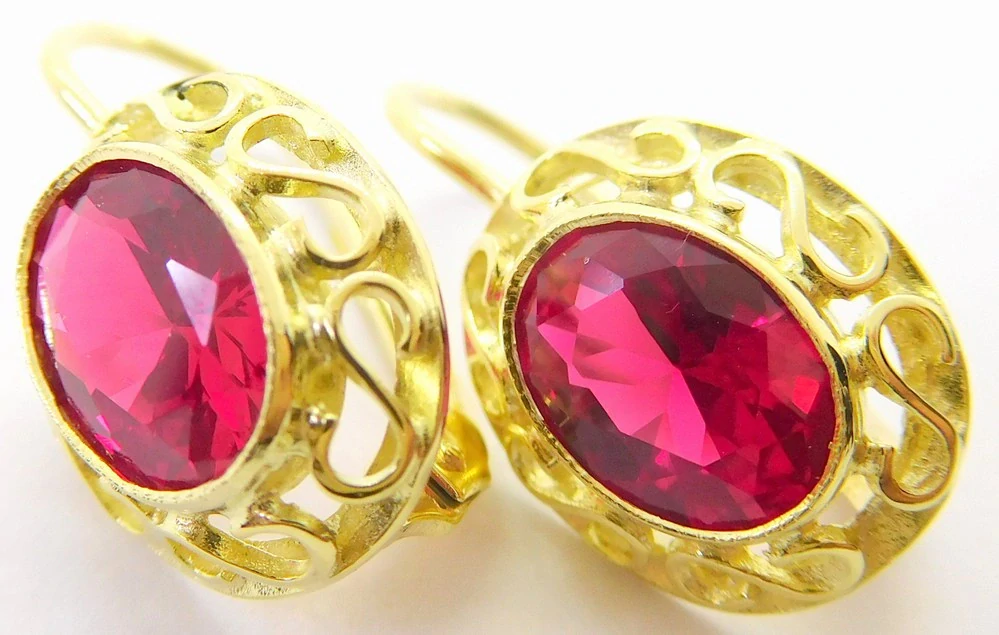 Klenoty Budín Dámské velké zlaté klasické náušnice s velkými červenými rubíny ryz. 585/2,81gr 236040434