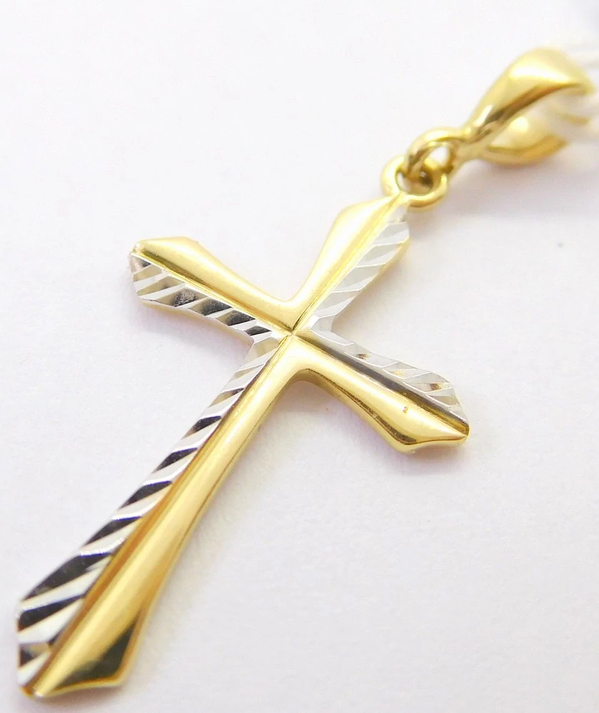 Klenoty Budín Dámský zlatý gravírovaný přívěsek z bílého a žlutého zlata křížek 585/0,89gr HK3257