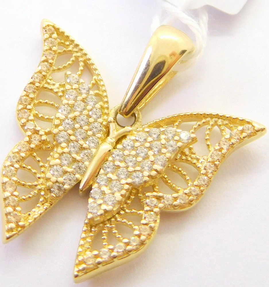 Klenoty Budín Dámský velký zlatý přívěsek se zirkony motýlek 585/2,22gr HK3266
