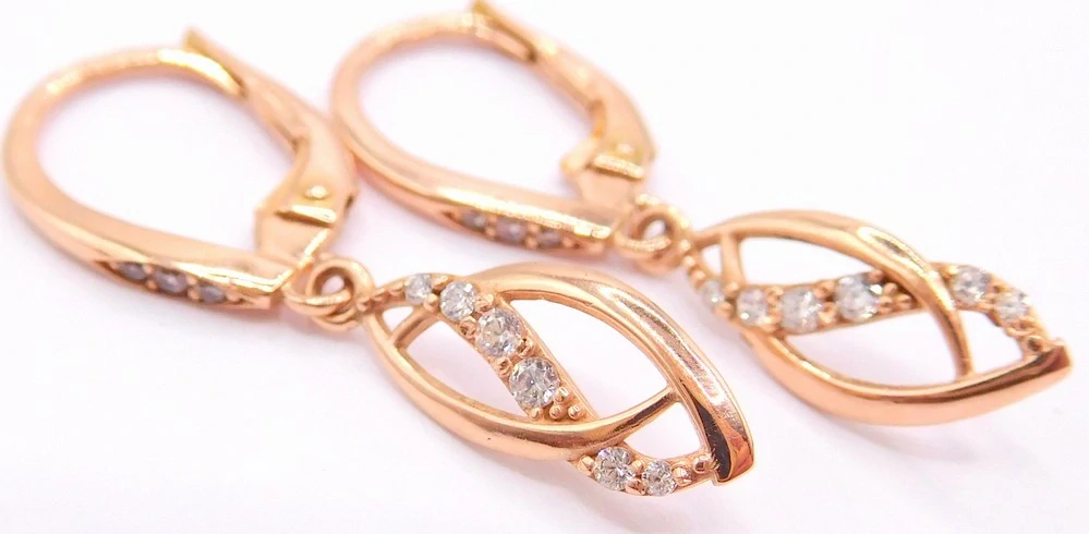 Klenoty Budín Dámské zlaté visací náušnice z růžového zlata se zirkony 585/1,82gr 6630408