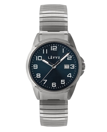 Pružné přehledné hodinky LAVVU STOCKHOLM Big Blue LWM0021 s natahovacím páskem 