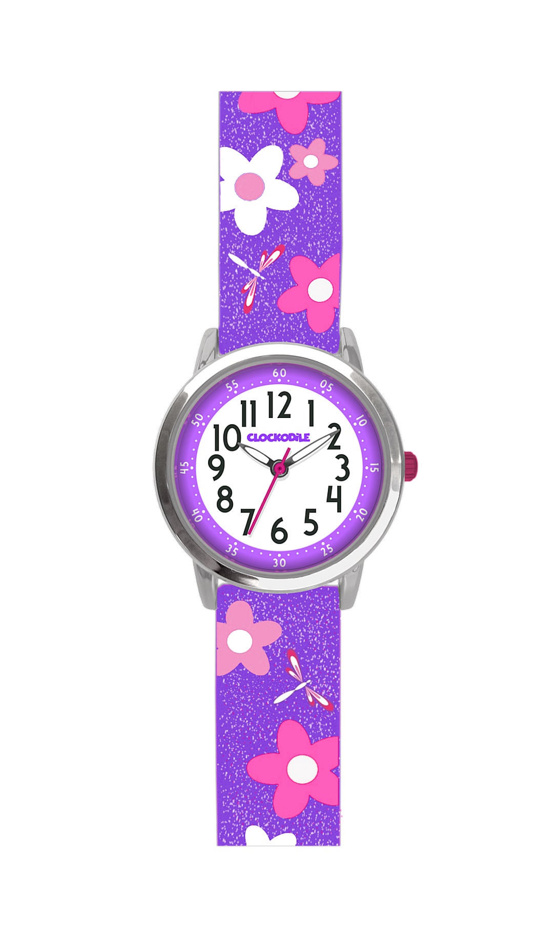 Květované fialové dívčí hodinky CLOCKODILE FLOWERS se třpytkami CWG5021