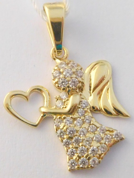 Klenoty Budín Zlatý gravírovaný andělíček posetý zirkony ze žlutého zlata 585/1,10gr HK3224