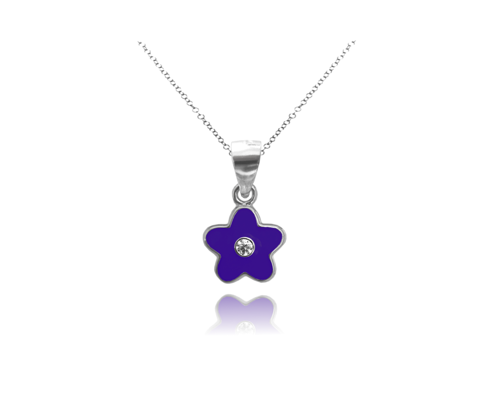 Stříbrný náhrdelník MINET FIALOVÁ KYTIČKA s bílým zirkonem JMAD0007FN38