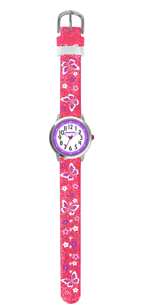 Svítící motýlí růžové dívčí hodinky CLOCKODILE BUTTERFLIES se třpytkami CWG5042