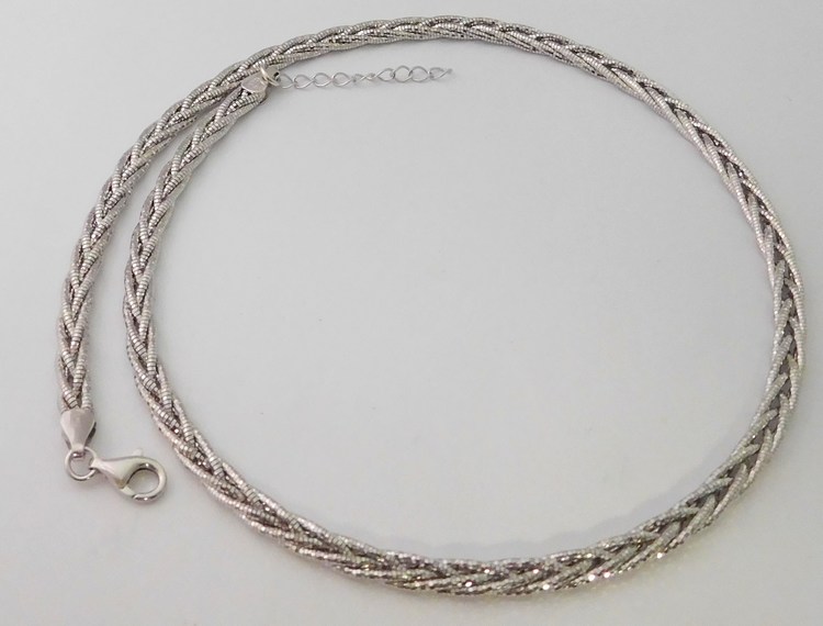 Klenoty Budín Luxusní stříbrný rhodiovaný náhrdelník (pletený) 42+3cm 925/19,00gr 030786000002