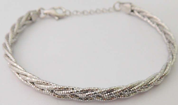 Klenoty Budín Luxusní stříbrný rhodiovaný náramek (pletený) 17+3cm 925/8,22gr 030785900002