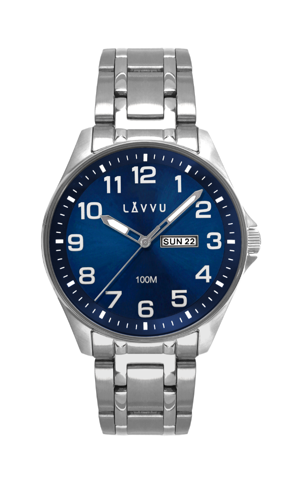 Ocelové pánské hodinky LAVVU BERGEN Blue se svítícími čísly LWM0141