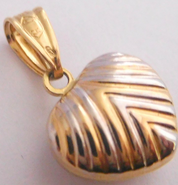 Klenoty Budín Zlaté velké duté srdíčko z bílého a žlutého zlata s gravírováním 585/0,87gr H714