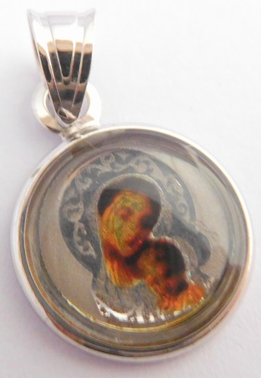 Klenoty Budín Zlatá madonka s Ježíškem přívěsek z bílého zlata s gravírováním 585/0,60gr H181