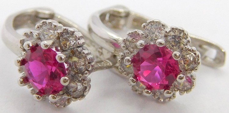 Klenoty Budín Dámské/dívčí zlaté náušnice s červeným rubínem a zirkony 585/1,23gr HK2011